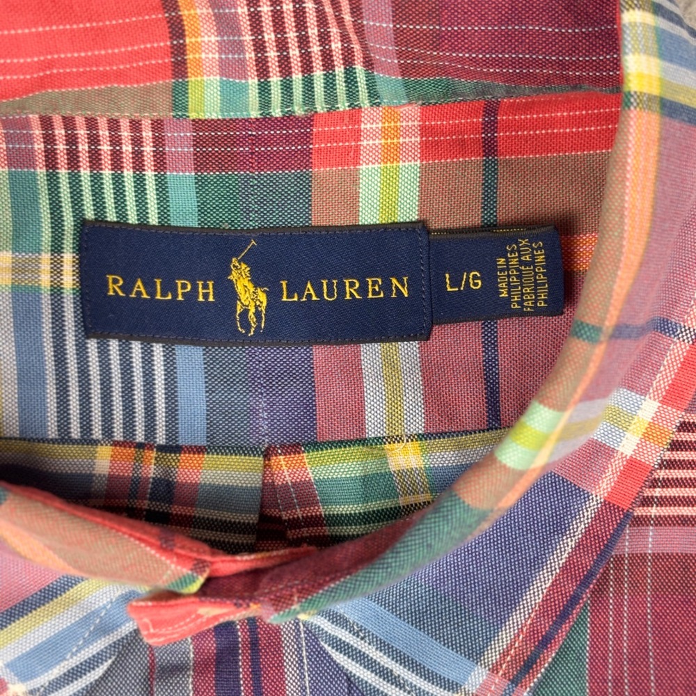 Polo Ralph Lauren Mens L Madras Plaid Button Down Shirt Multi Color Pony Logo - Picture 3 of 8
